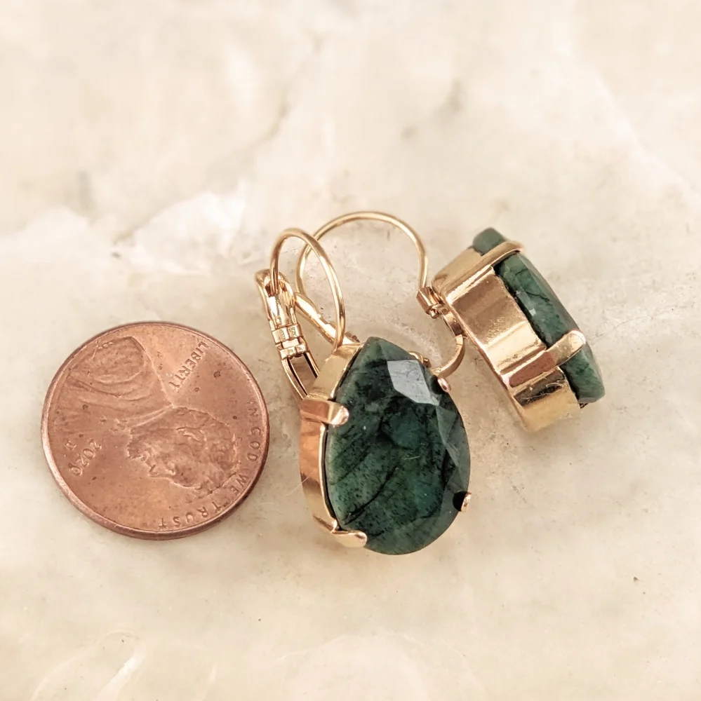 29.0 Total Carats Natural Emerald Rough Cut  In Drop 18k Gold Plated Earrings